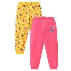 Babyhug Cotton Knit Full Length Lounge Pants  with Butterfly Print Pack of 2 - Multicolour