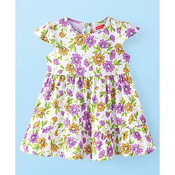 Babyhug Single Jersey Kit Cap Sleeves Frock With Floral Print - White