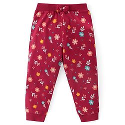 Babyhug Cotton Knit Full Length  Lounge Pants Polka Dots & Floral Printed with Bow Applique Pack of 2 - Multicolour
