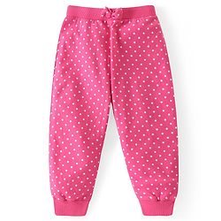 Babyhug Cotton Knit Full Length Lounge Pants Polka Dots & Floral Print with Bow Detailing Pack of 3 - Pink & Blue