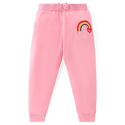 Babyhug Cotton Knit Full Length Lounge  Pants Hearts & Floral Print with Bow Applique Pack of 3 - Multicolour