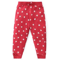 Babyhug Cotton Knit Full Length Lounge  Pants Hearts & Floral Print with Bow Applique Pack of 3 - Multicolour