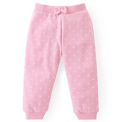Babyhug Cotton Knit Full Length Lounge Pants Floral & Polka Dots Print with Bow Applique Pack of 3 - Multicolour