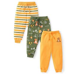 Babyhug Cotton Knit Full Length Striped Lounge Pants Wild Animal Print Pack of 3 - Multicolour