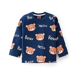 Babyhug Single Jersey Knit Full Sleeves Teddy Printed Night Suit - Navy Blue