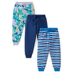 Babyhug Cotton Knit Full Length Striped & Camouflage Print  Lounge Pants Pack of 3 - Multicolour