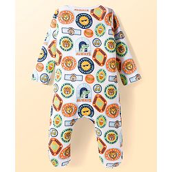 Babyhug Cotton Knit Full Sleeves Striped Sleepsuit With Animal Print Pack Of 2 - Multicolor