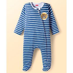 Babyhug Cotton Knit Full Sleeves Striped Sleepsuit With Animal Print Pack Of 2 - Multicolor