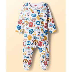 Babyhug Cotton Knit Full Sleeves Striped Sleepsuit With Animal Print Pack Of 2 - Multicolor