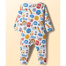 Babyhug Cotton Knit Full Sleeves Striped Sleepsuit With Animal Print Pack Of 2 - Multicolor