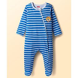Babyhug Cotton Knit Full Sleeves Striped Sleepsuit With Animal Print Pack Of 2 - Multicolor