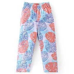 Babyhug Cotton Knit Half Sleeves Night Suit With Leaf Print - Multicolor