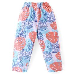 Babyhug Cotton Knit Half Sleeves Night Suit With Leaf Print - Multicolor