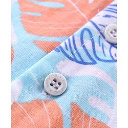 Babyhug Cotton Knit Half Sleeves Night Suit With Leaf Print - Multicolor