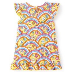 Babyhug Cotton Flutter Sleeves Nighty With Floral Print - Yellow