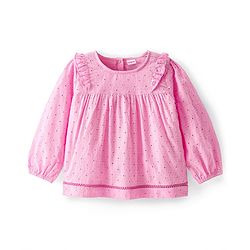 Babyhug  Rayon Woven Full Sleeves  Schiffli Top With Frill Detailing & Floral Design - Pink