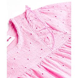 Babyhug  Rayon Woven Full Sleeves  Schiffli Top With Frill Detailing & Floral Design - Pink