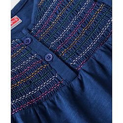 Babyhug Cotton Knit Full Sleeves Top with Smocking Detailing - Navy Blue