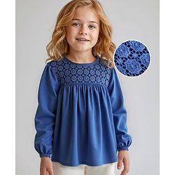 Babyhug Knit Full Sleeves Top with Schiffli - Navy Blue