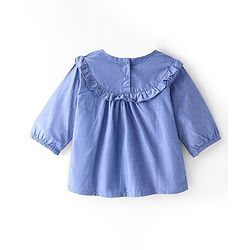 Babyhug Rayon Knit Three Fourth Sleeve Top with Floral Embroidery- Blue