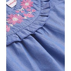 Babyhug Rayon Knit Three Fourth Sleeve Top with Floral Embroidery- Blue