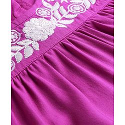 Babyhug Rayon Three Fourth Sleeves A Line Top with Floral Embroidery - Dark Pink