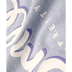 Babyhug Cotton Knit Flutter Sleeves Nighty With Text Print - Blue