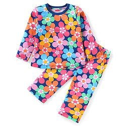 Babyhug Cotton Knit Full Sleeves Night Suit Floral Print - Blue