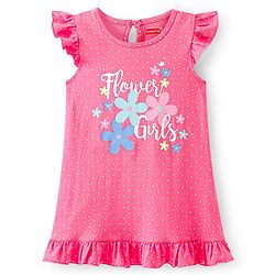 Babyhug Cotton Flutter Sleeves Nighty With Floral Print - Pink