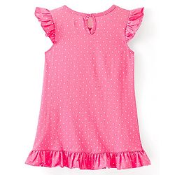 Babyhug Cotton Flutter Sleeves Nighty With Floral Print - Pink