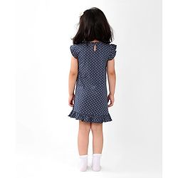 Babyhug Cotton Flutter Sleeves Nighty With Floral Print - Navy Blue