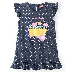 Babyhug Cotton Flutter Sleeves Nighty With Floral Print - Navy Blue