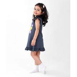 Babyhug Cotton Flutter Sleeves Nighty With Floral Print - Navy Blue
