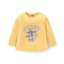 Babyhug Cotton Knit Full Sleeves Night Suit with Text & Hearts Print - Yellow & Pink