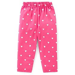 Babyhug Cotton Knit Full Sleeves Night Suit with Text & Hearts Print - Yellow & Pink