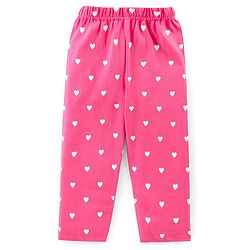 Babyhug Cotton Knit Full Sleeves Night Suit with Text & Hearts Print - Yellow & Pink