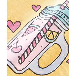 Babyhug Cotton Knit Full Sleeves Night Suit with Text & Hearts Print - Yellow & Pink