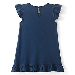 Babyhug Cotton Flutter Sleeves Nighty With Beach Print - Navy Blue