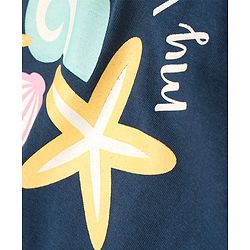 Babyhug Cotton Flutter Sleeves Nighty With Beach Print - Navy Blue