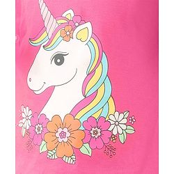 Babyhug Cotton Flutter Sleeves Night Suit With Unicorn And Floral  Print - Pink
