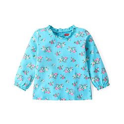 Babyhug Cotton Knit  Full Sleeves Top With Floral Print - Blue