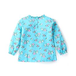 Babyhug Cotton Knit  Full Sleeves Top With Floral Print - Blue
