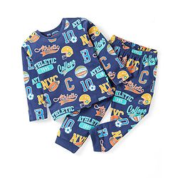 Babyhug Cotton Knit Full Sleeves Football Theme  Printed Night Suit - Blue