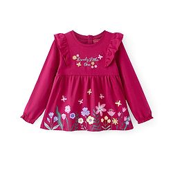 Babyhug Cotton Knit Full Sleeves Top with Floral Graphics &  Embroidery Detailing - Maroon