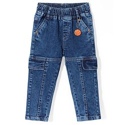 Babyhug Full Length Denim Washed Stretchable Joggers - Blue