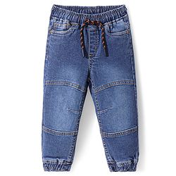 Babyhug Cotton Full Length Stretchable Denim Washed Joggers - Blue