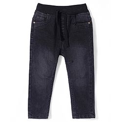 Babyhug Cotton Denim Full Length Washed Stretchable Solid Joggers - Black