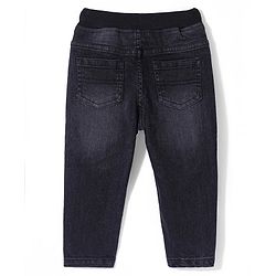 Babyhug Cotton Denim Full Length Washed Stretchable Solid Joggers - Black