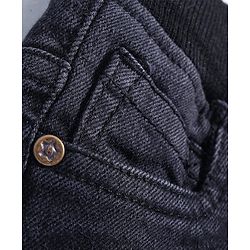 Babyhug Cotton Denim Full Length Washed Stretchable Solid Joggers - Black
