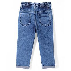 Babyhug  Full Length Stretchable Denim Washed Jeans with Basketball Embroidered - Blue